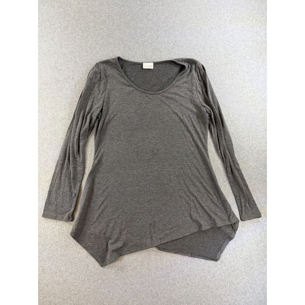 Free to Live Women’s L Charcoal Gray Asymmetrical Hem Long Sleeve Tunic Top 3189